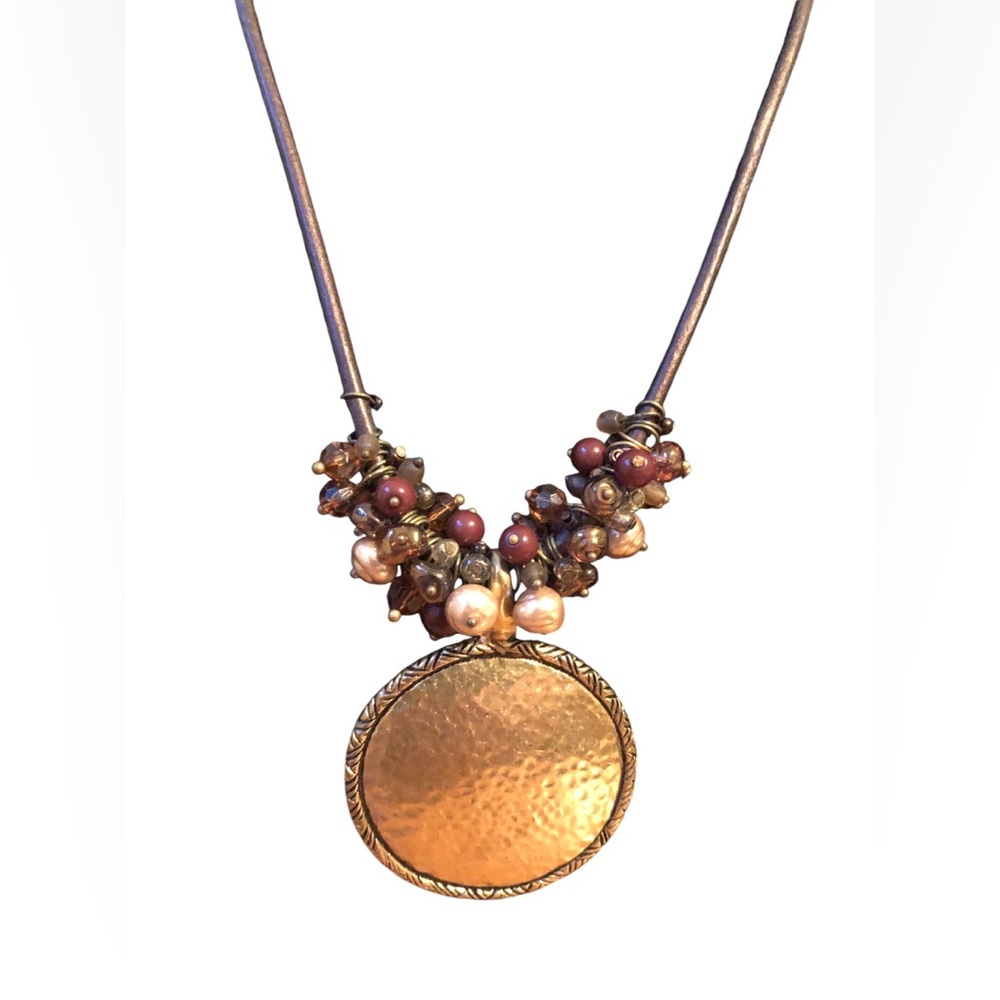 PREMIER DESIGNS - Retired Marked Caramel Latte Medallion Statement‎ Necklace